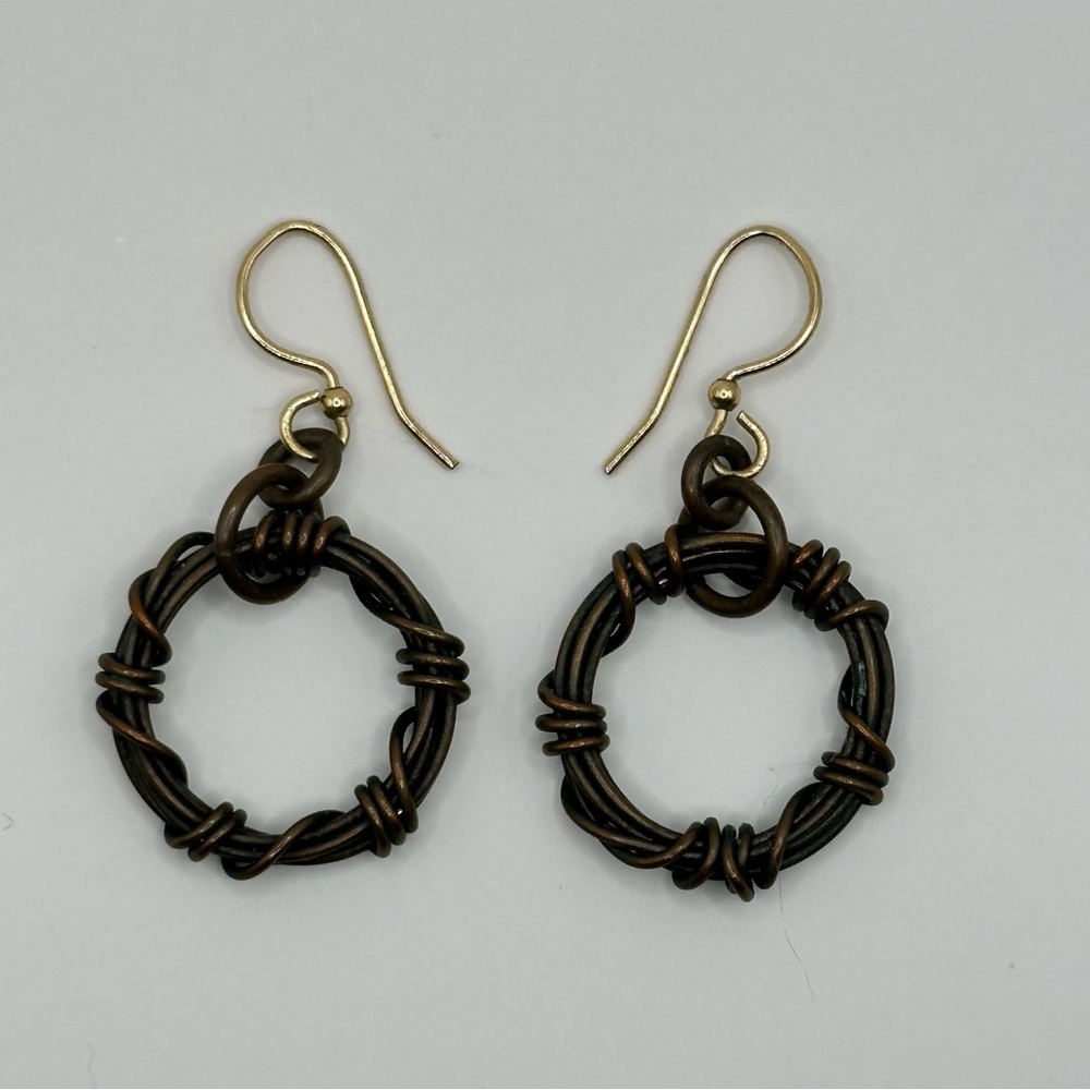 “Barbed Wire" Circle Copper Wire Wrapped Earrings - image 2